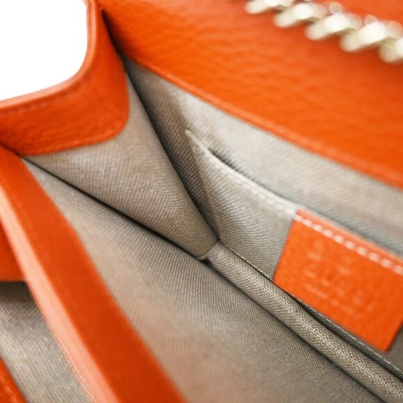 GUCCI Logo Interlocking G Chain Mini Shoulder Bag Leather Orange GHW - Picture 12 of 16